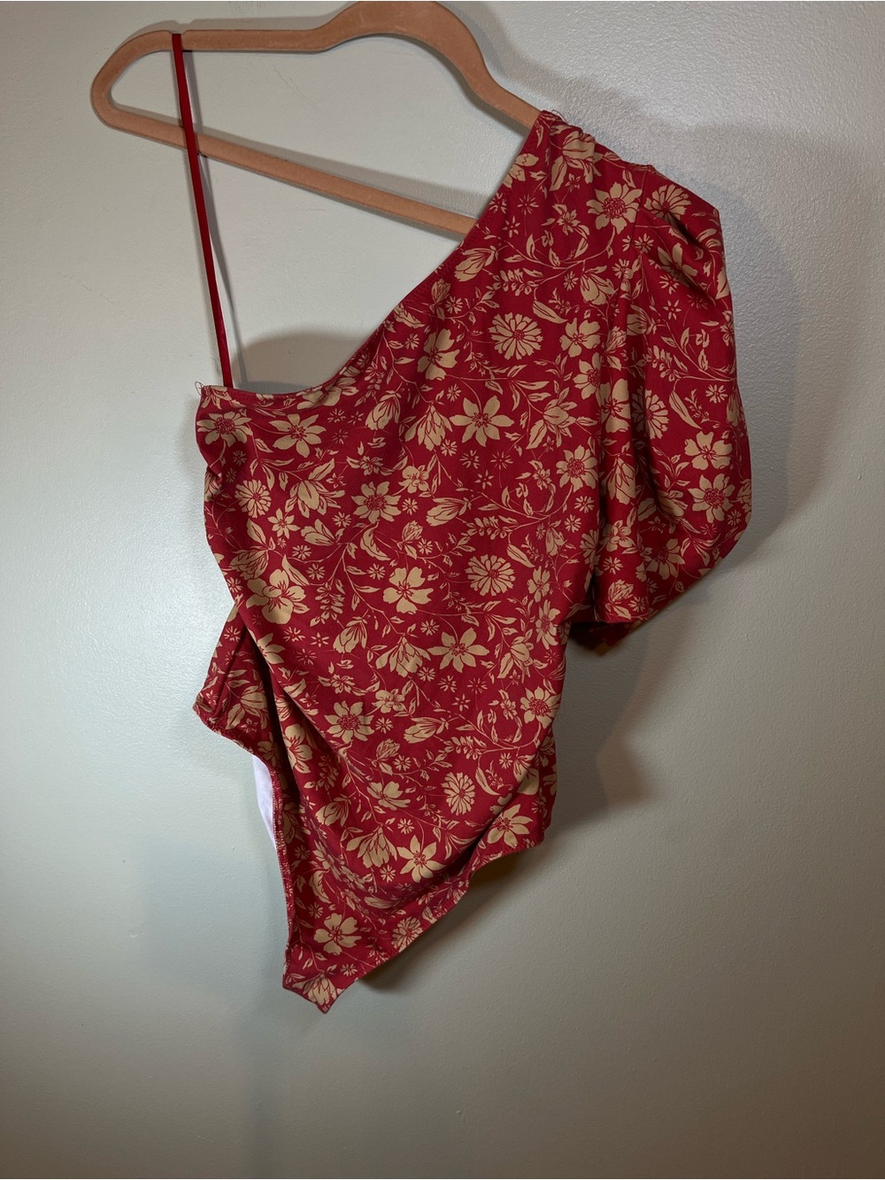 Free People Somethin Bout You Red Floral One Shoulder Bodysuit Cottagecore Boho
